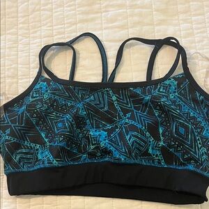 GAIAM Teal and Black Geometric Sports Bra